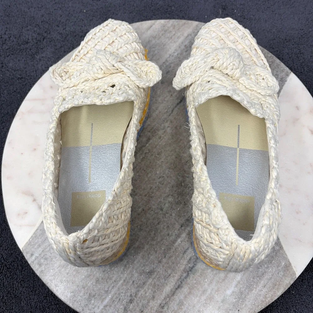 Dolce Vita Woven Raffia Platform Loafer Cream Blue Yellow Striped Espadrille 5.5